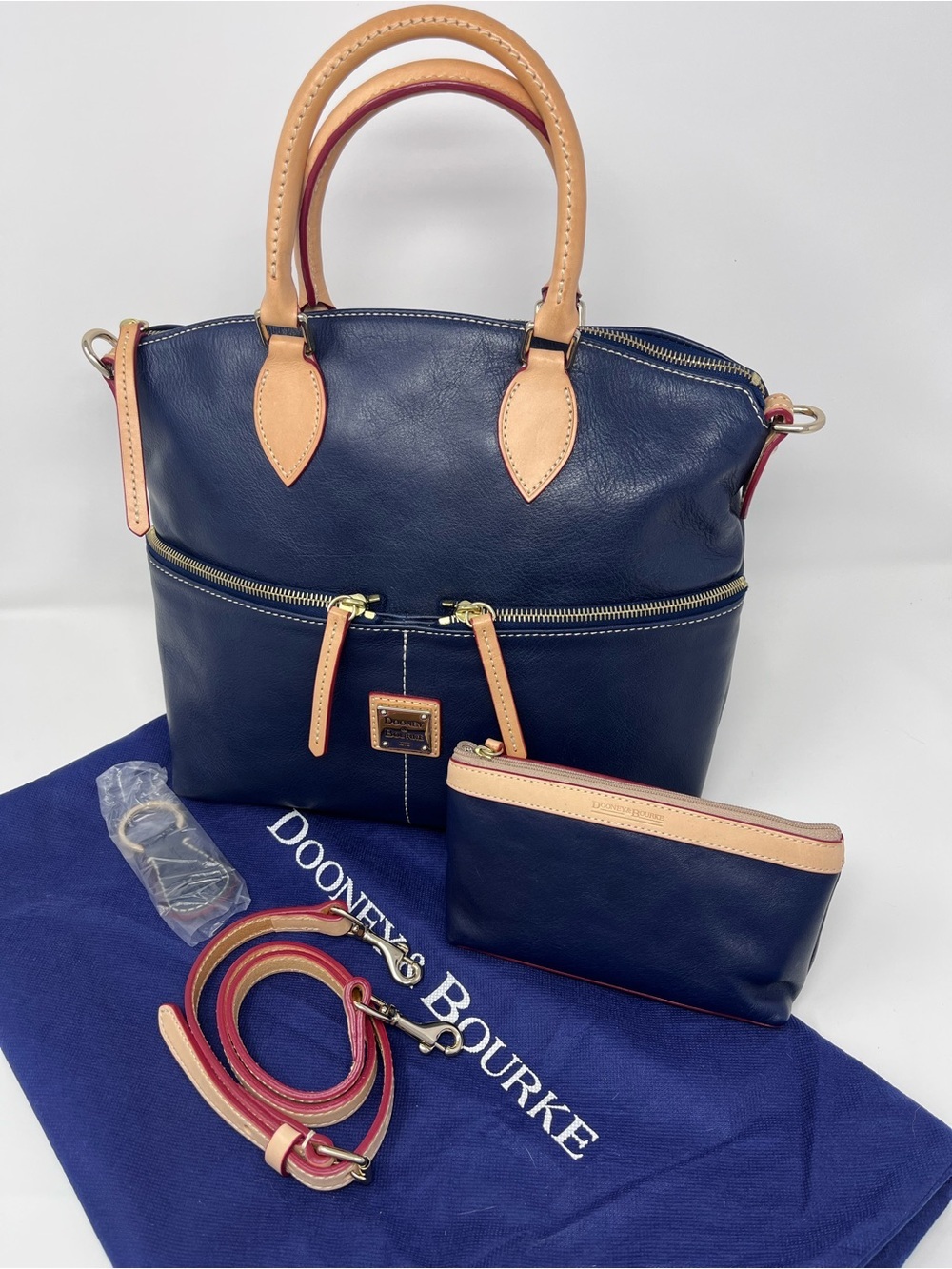 Dooney & Bourke Pocket Satchel (key fob, cosmetic case & body strap) - Navy